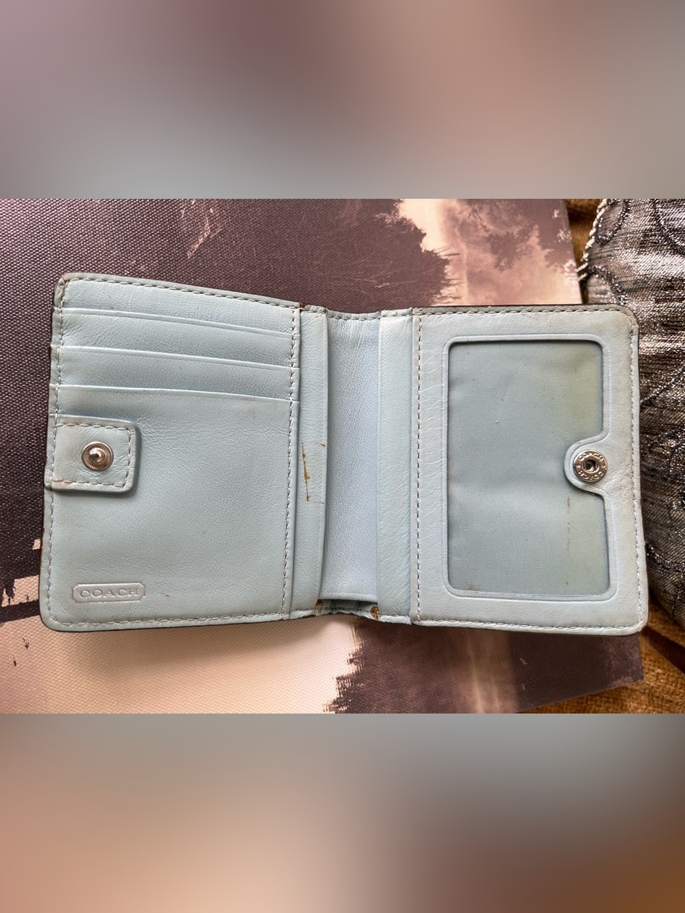 Coach Opt Art Gray🩶💚 Lime Signature Bifold Wallet with Horse & Carriage Emblem - Picture 3 of 6
